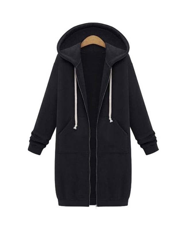 Damska Długa Bluza z Kapturem – Wygodny Zamek i Komfort na Zimowe Dni 0