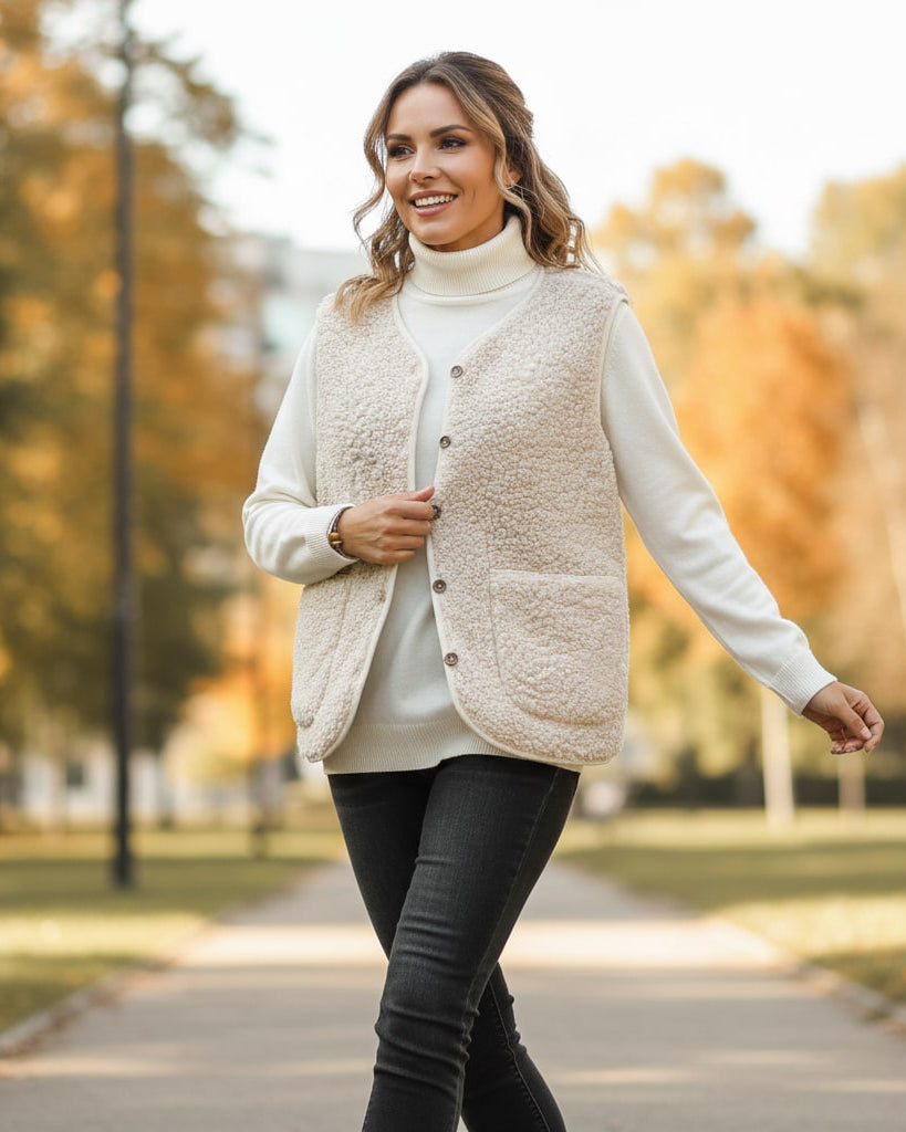Damska Kamizelka Pluszowa – Elegancki Krój z Guzikami na Każdą Okazję 1