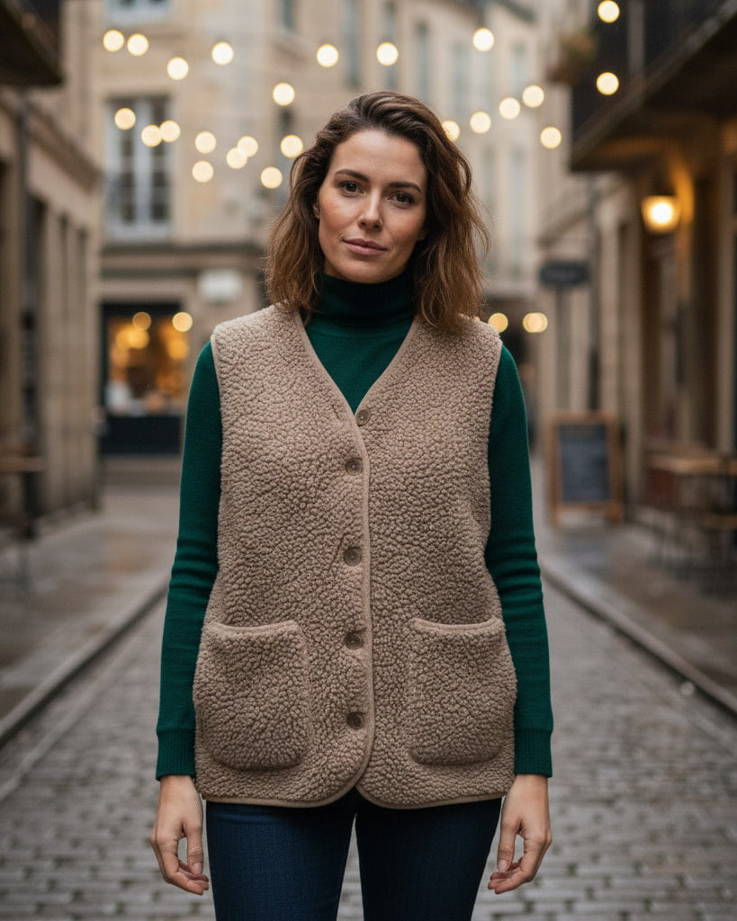 Damska Kamizelka Pluszowa – Elegancki Krój z Guzikami na Każdą Okazję 2