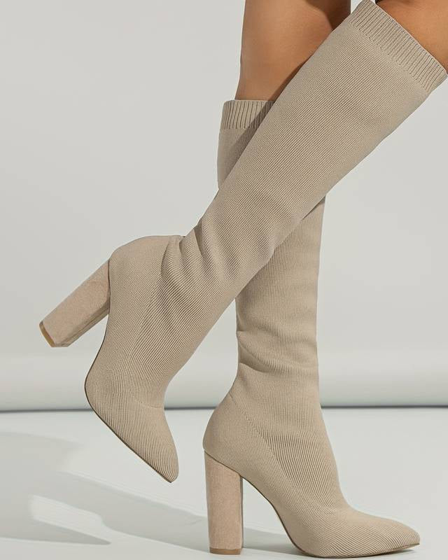 Damskie Buty do Kolan – Elastyczna Dzianina z Wygodnym Obcasem na Jesień i Zimę 1