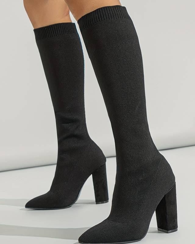 Damskie Buty do Kolan – Elastyczna Dzianina z Wygodnym Obcasem na Jesień i Zimę 3
