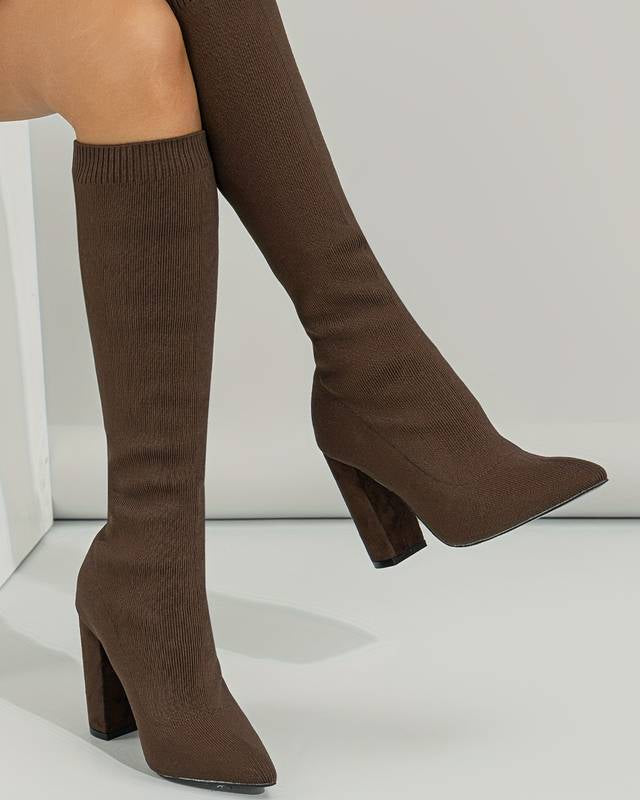 Damskie Buty do Kolan – Elastyczna Dzianina z Wygodnym Obcasem na Jesień i Zimę 8