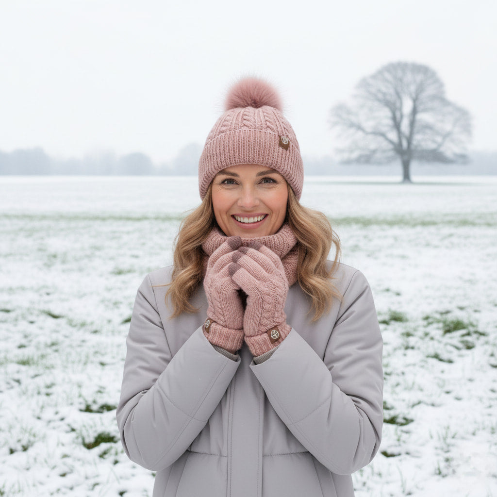 Kobiety Zimowy Zestaw – Stylowy Czapka, Szalik Infinity i Rękawiczki Dotykowe na Chłodne Dni 1