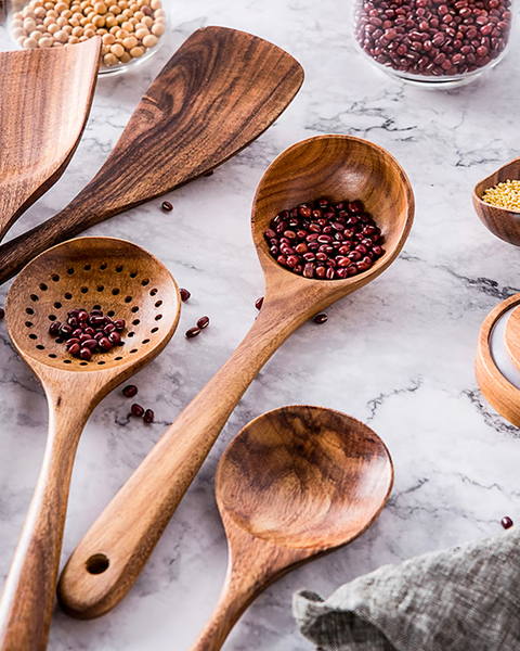 Kucharze Amatorzy Zestaw Przyborów Kuchennych – Trwałe Drewno Teakowe dla Bezpiecznego Gotowania 2