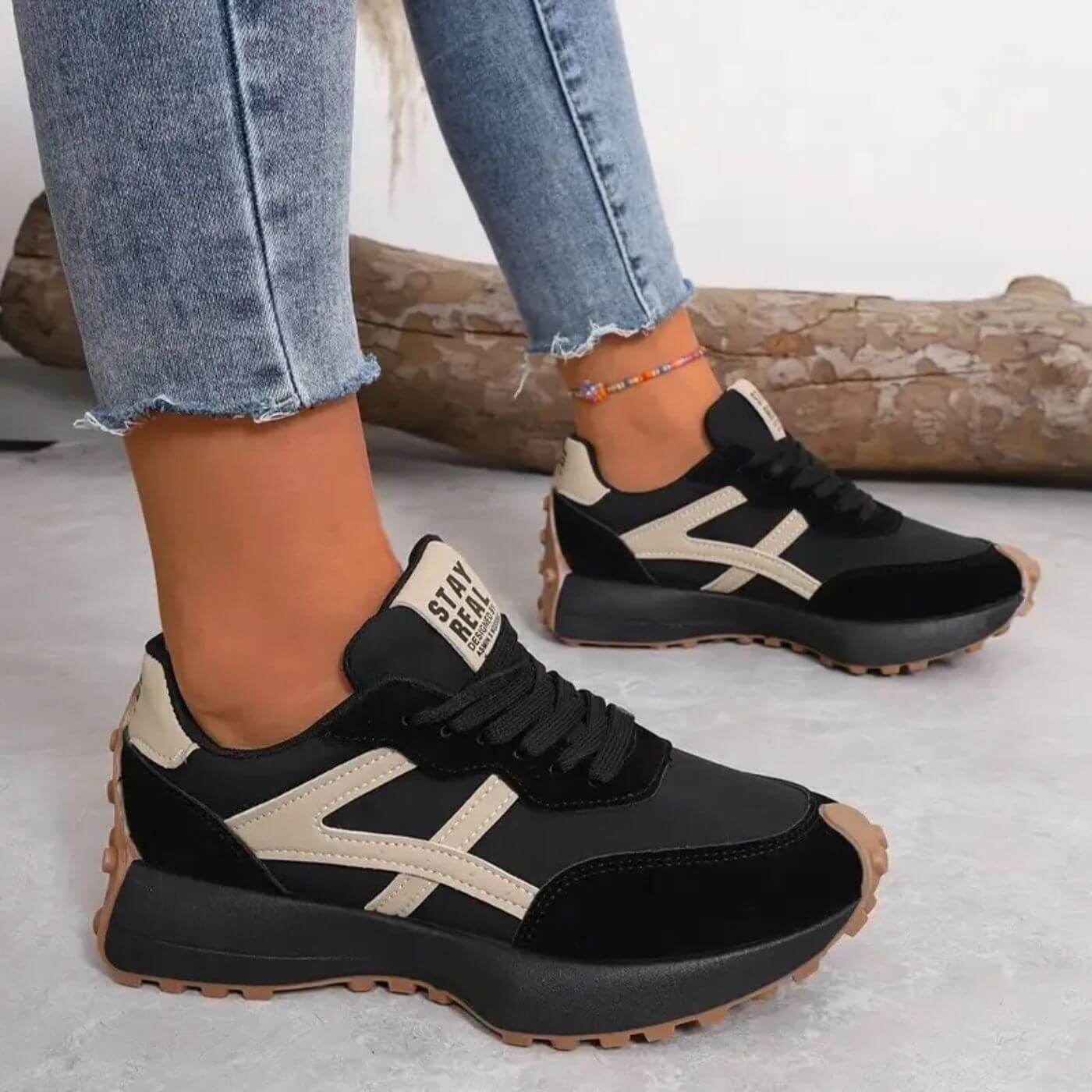Damskie Sneakersy Sportowe - Sznurowane z Grubej Podeszwie