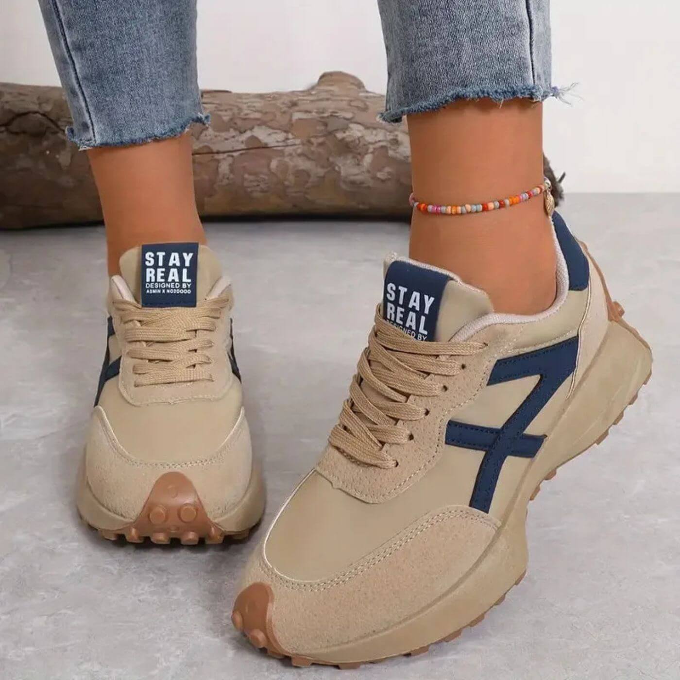 Damskie Sneakersy Sportowe - Sznurowane z Grubej Podeszwie