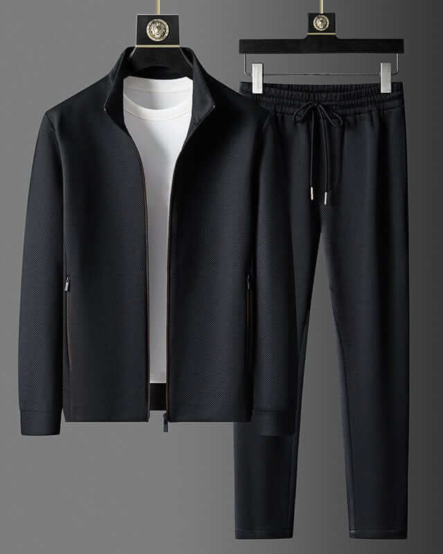 Męski Zestaw Sportowy – Teksturowana Kurtka i Spodnie dla Komfortu i Stylowego Relaksu 0