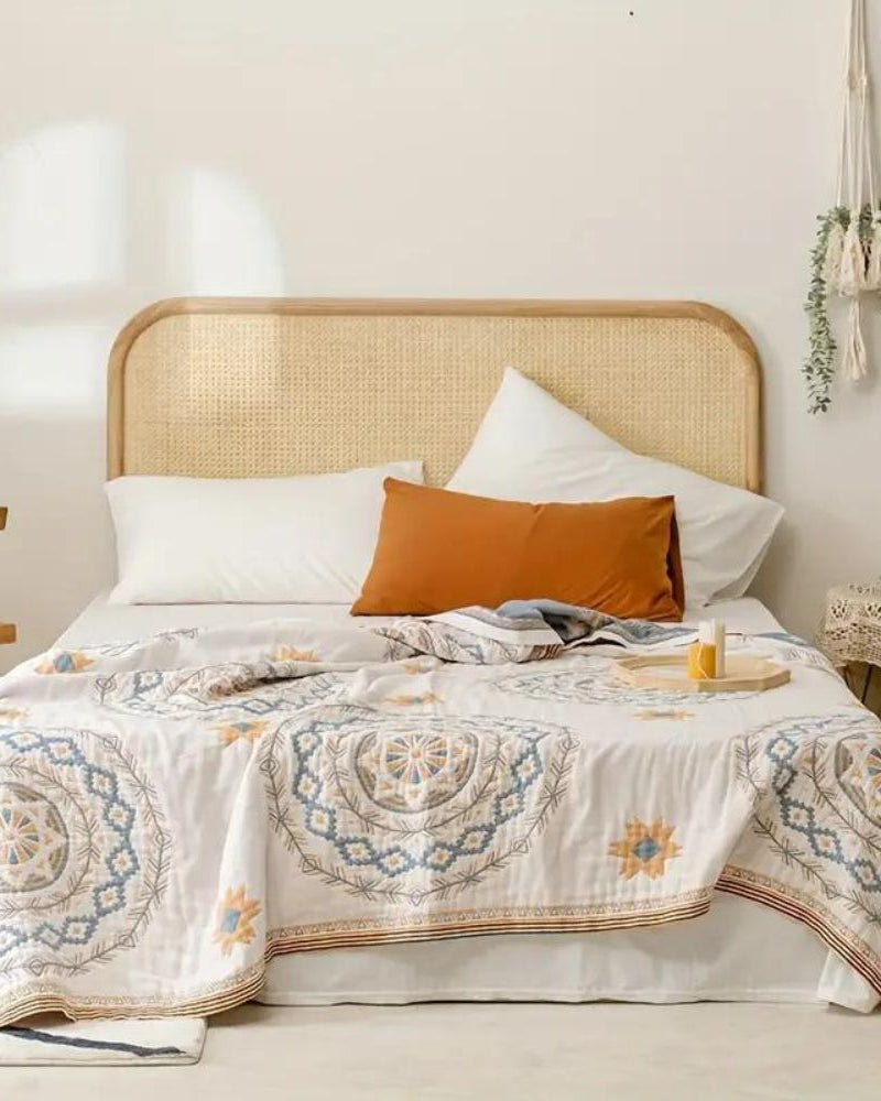 Miłośnicy Stylu Boho Dwustronny Kocyk – Artystyczny Wzór Mandali dla Komfortu i Dekoracji 0