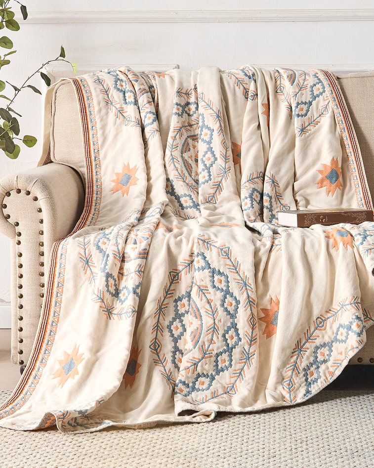 Miłośnicy Stylu Boho Dwustronny Kocyk – Artystyczny Wzór Mandali dla Komfortu i Dekoracji 1