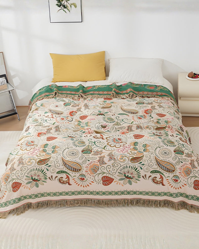 Miłośnicy Wnętrz Koc w Kwiaty – Dwustronny Design z Frędzlami dla Stylowego Wystroju 2