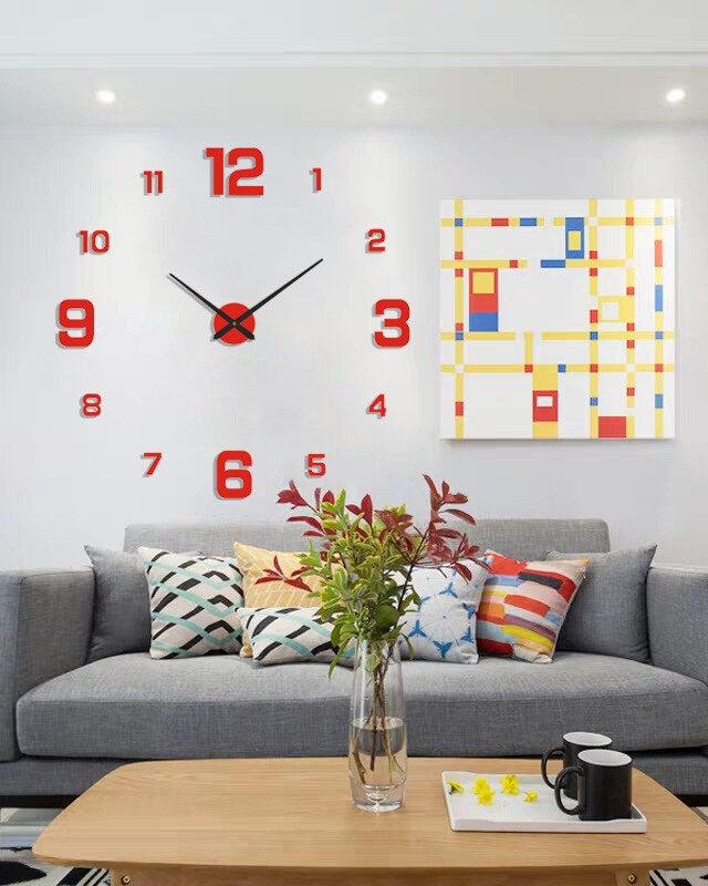 Miłośnicy Wnętrz Zegar Ścienny – Bezramowy Design z Dużymi Numerami 3D dla Nowoczesnego Stylu 2