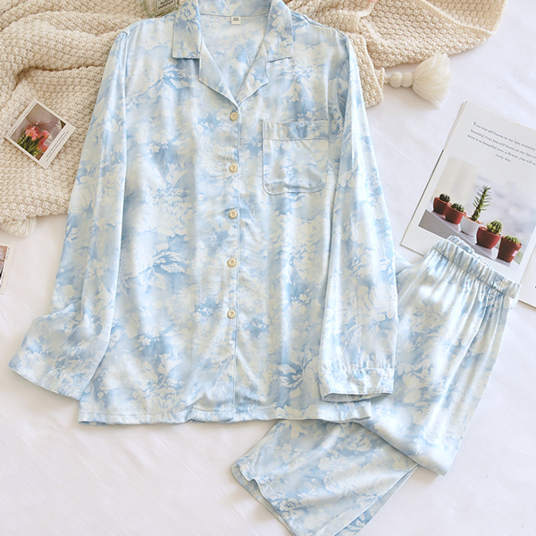 Damski Komplet Piżamy - Koszula z Długim Rękawem i Długie Spodnie