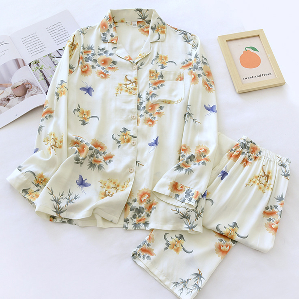 Damski Komplet Piżamy - Koszula z Długim Rękawem i Długie Spodnie