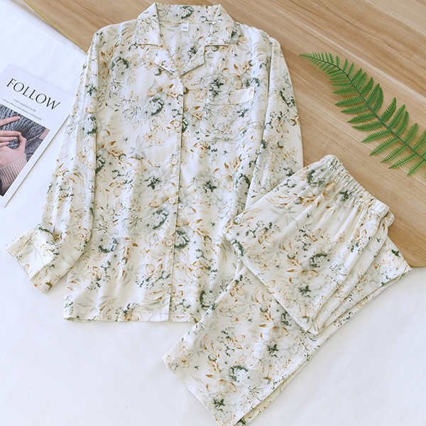 Damski Komplet Piżamy - Koszula z Długim Rękawem i Długie Spodnie