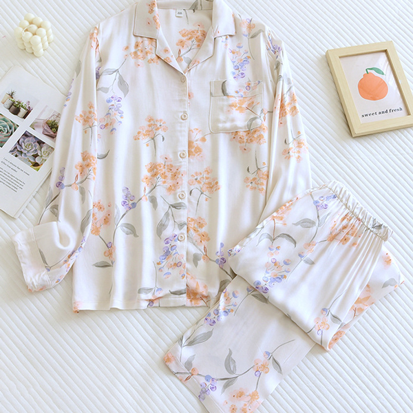 Damski Komplet Piżamy - Koszula z Długim Rękawem i Długie Spodnie