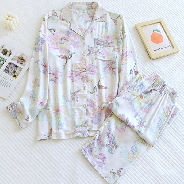 Damski Komplet Piżamy - Koszula z Długim Rękawem i Długie Spodnie