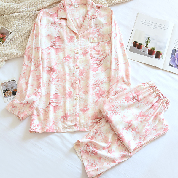 Damski Komplet Piżamy - Koszula z Długim Rękawem i Długie Spodnie