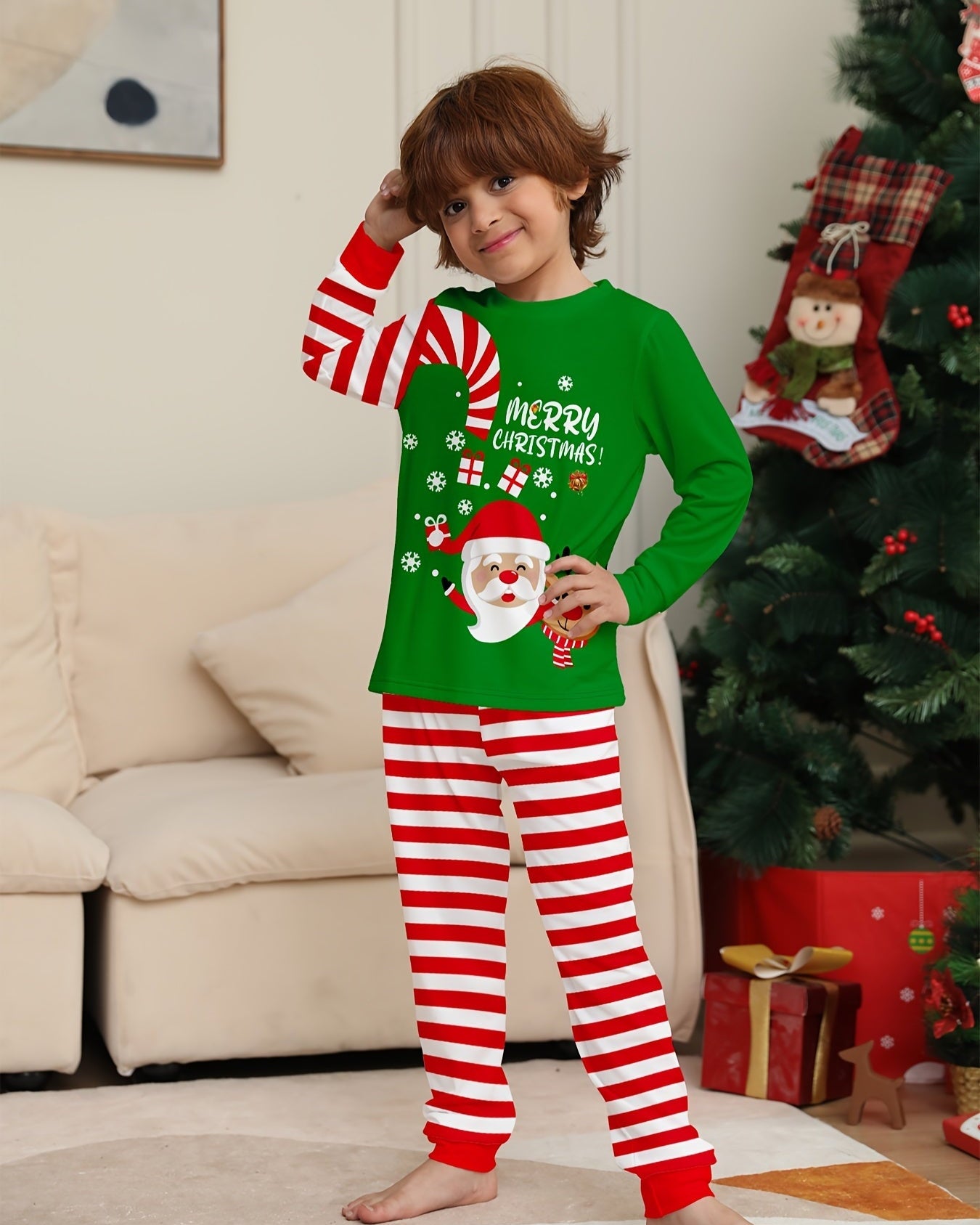 Rodzinny Zestaw Piżam Unisex – Ognioodporny Dżersej dla Wygodnych Świątecznych Wieczorów 2