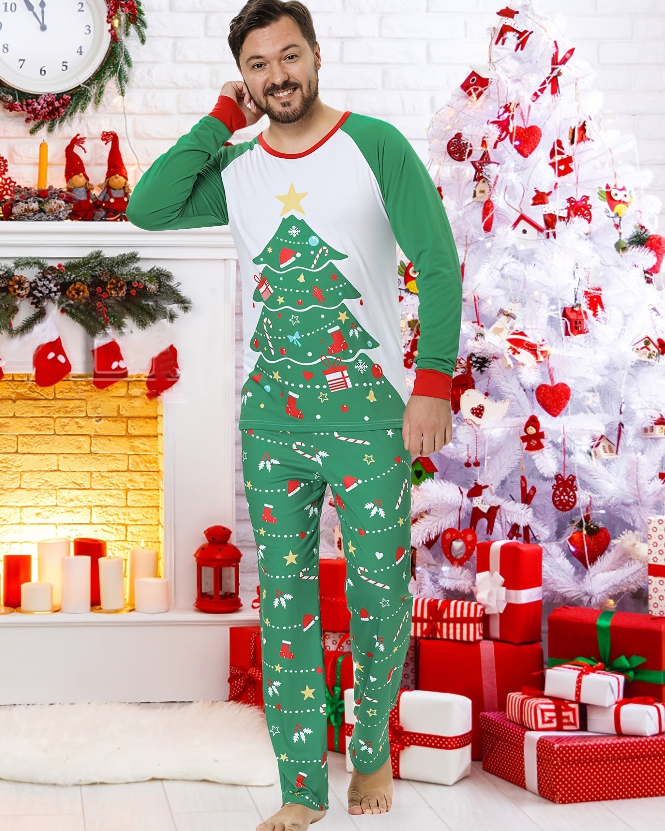 Rodzinny Zestaw Piżam Unisex – Wygodny Nadruk Choinki dla Świątecznego Relaksu 3