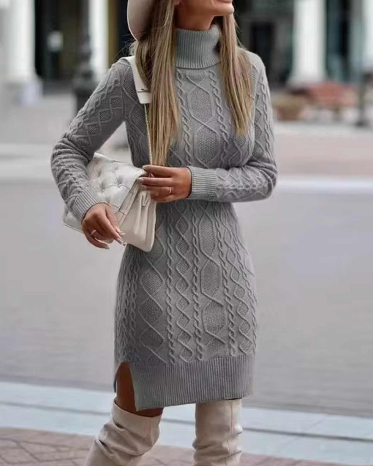 Sukienka Damska Swetrowa – Elegancki Warkoczowy Splot na Chłodniejsze Dni 0