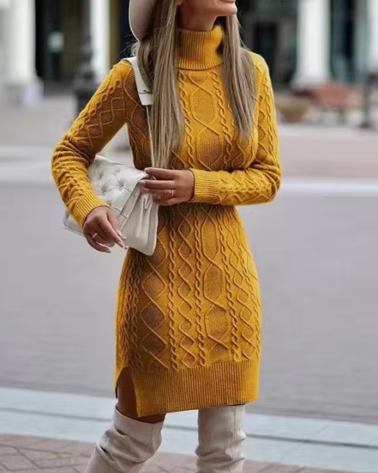 Sukienka Damska Swetrowa – Elegancki Warkoczowy Splot na Chłodniejsze Dni 3