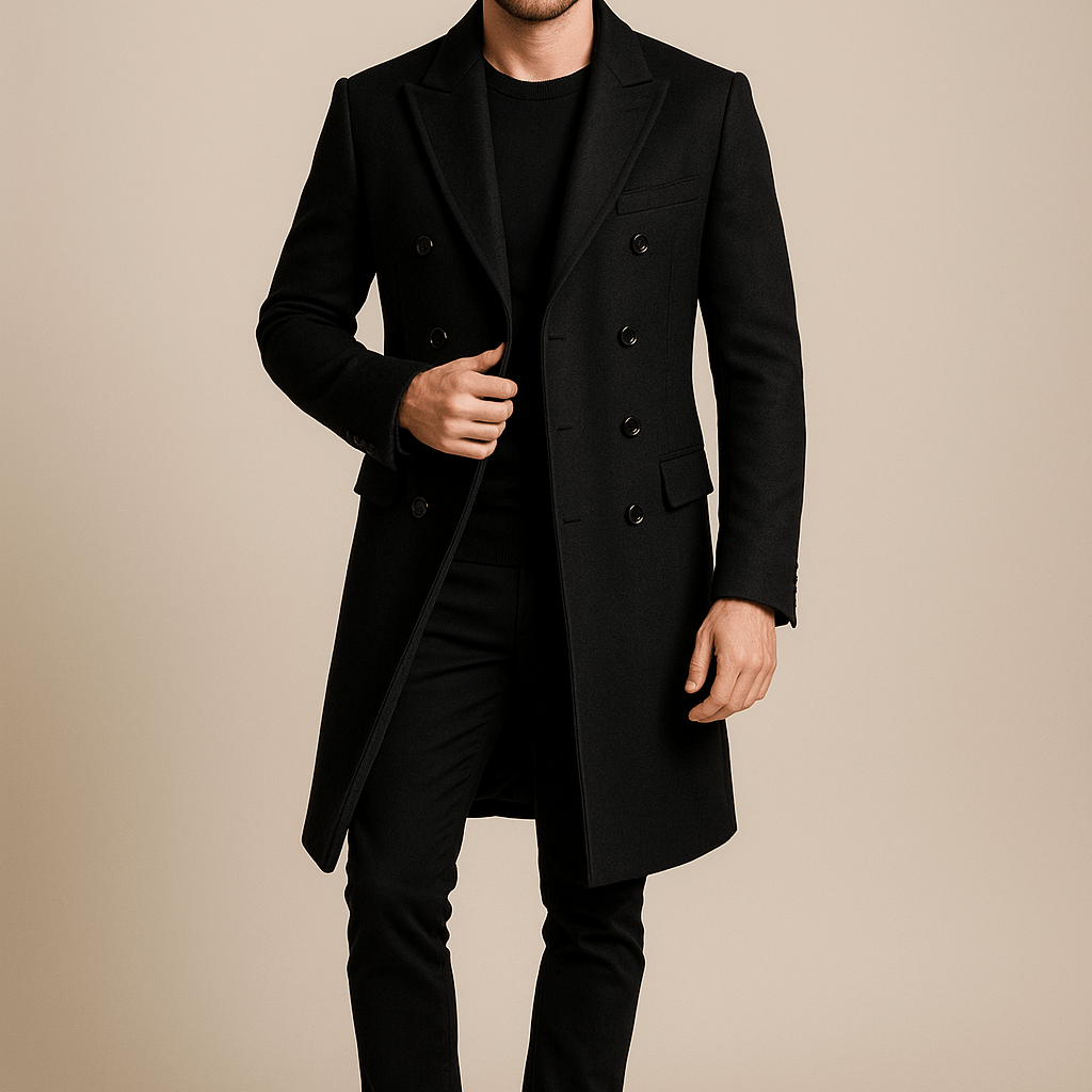 Męski Płaszcz Dwurzędowy - Slim Fit Z Szerokimi Klapami