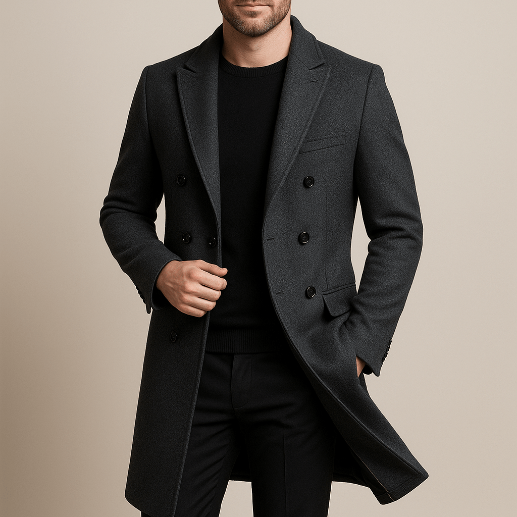 Męski Płaszcz Dwurzędowy - Slim Fit Z Szerokimi Klapami