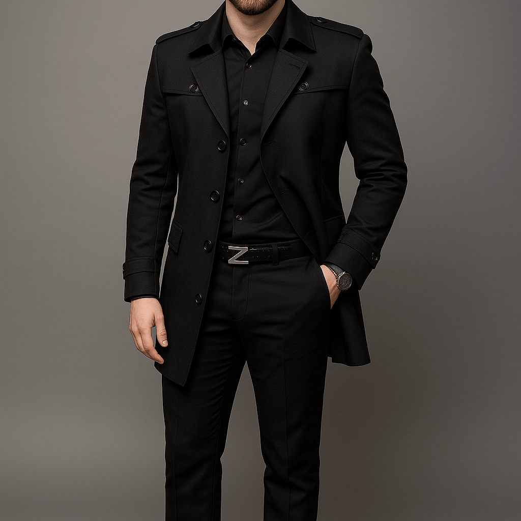 Męski Płaszcz Przejściowy - Slim Fit, Jednorzędowy