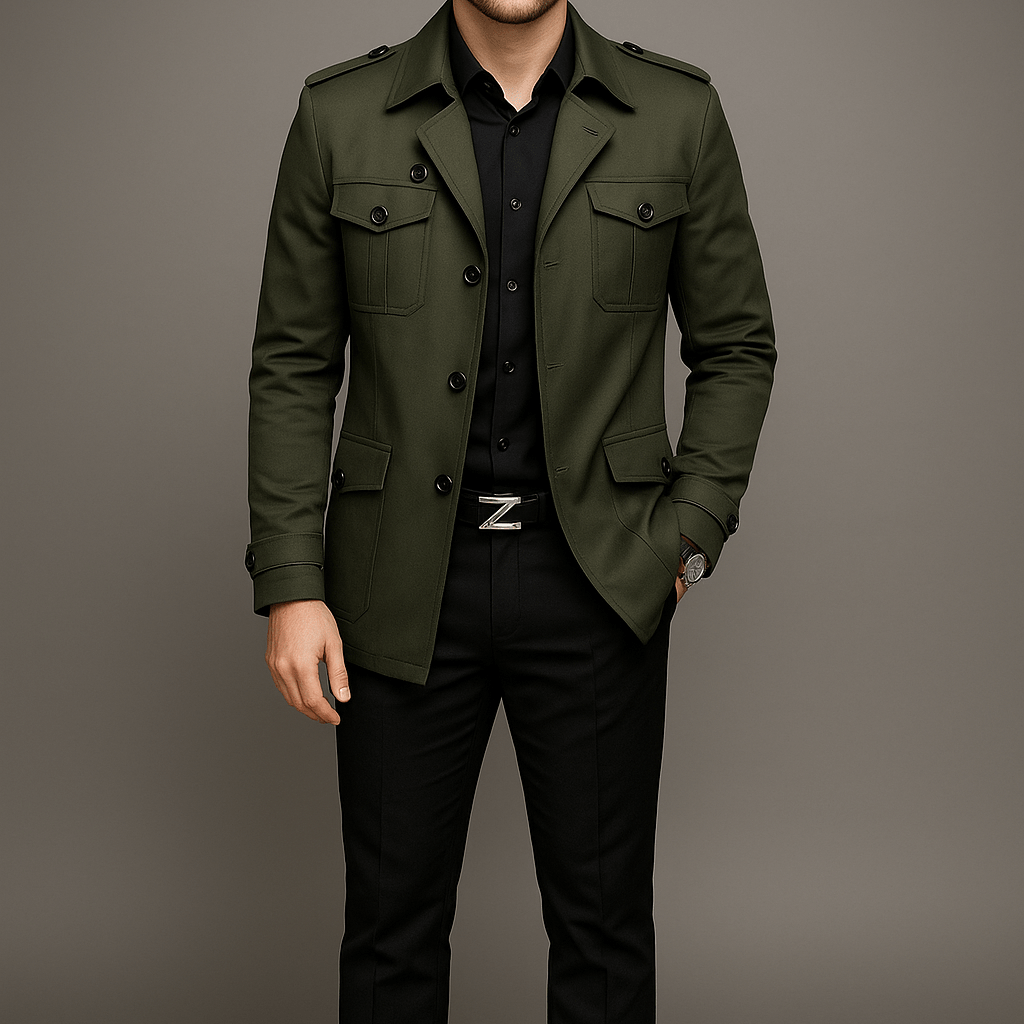 Męski Płaszcz Przejściowy - Slim Fit, Jednorzędowy