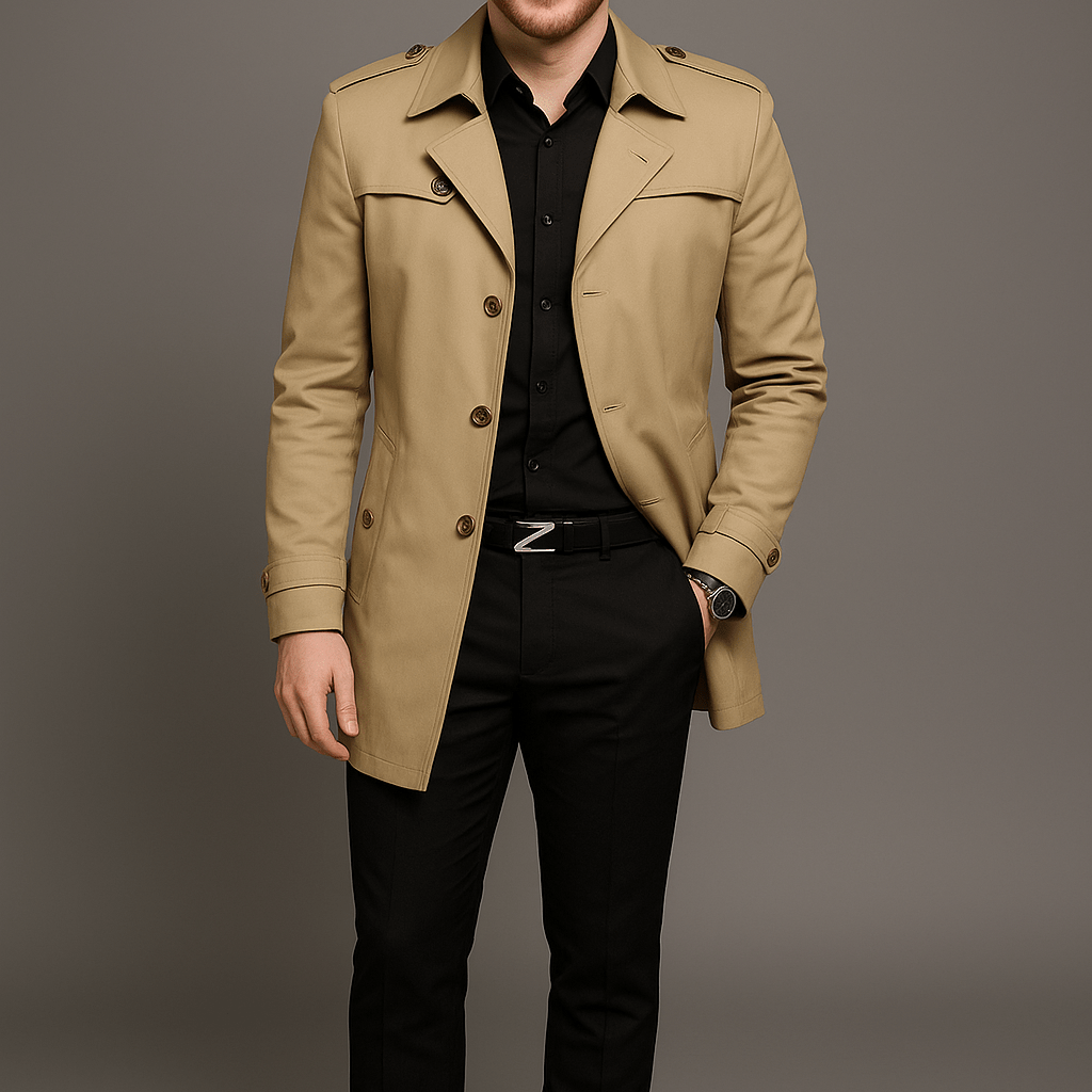 Męski Płaszcz Przejściowy - Slim Fit, Jednorzędowy