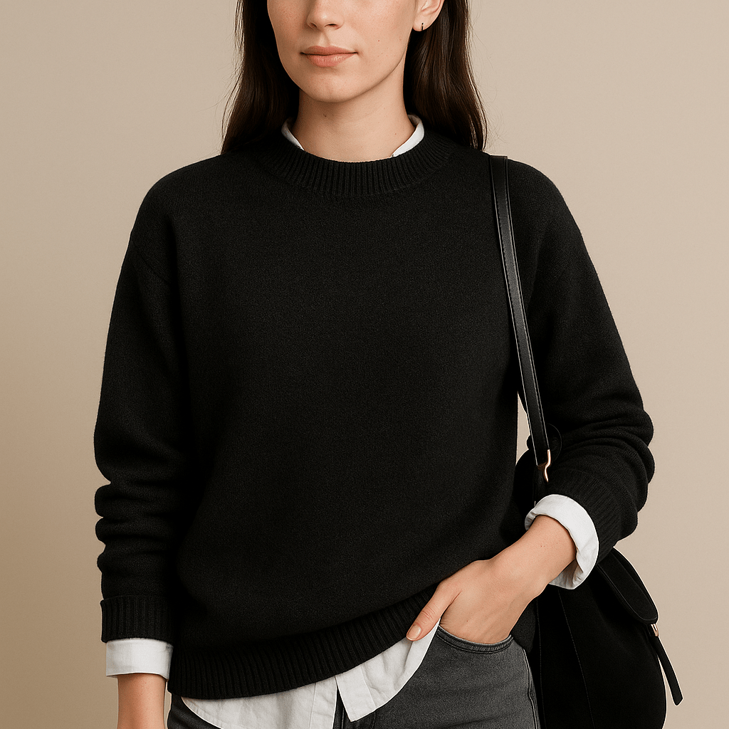 Damski Sweter Luźny - Okrągły Dekolt z Dzianiny