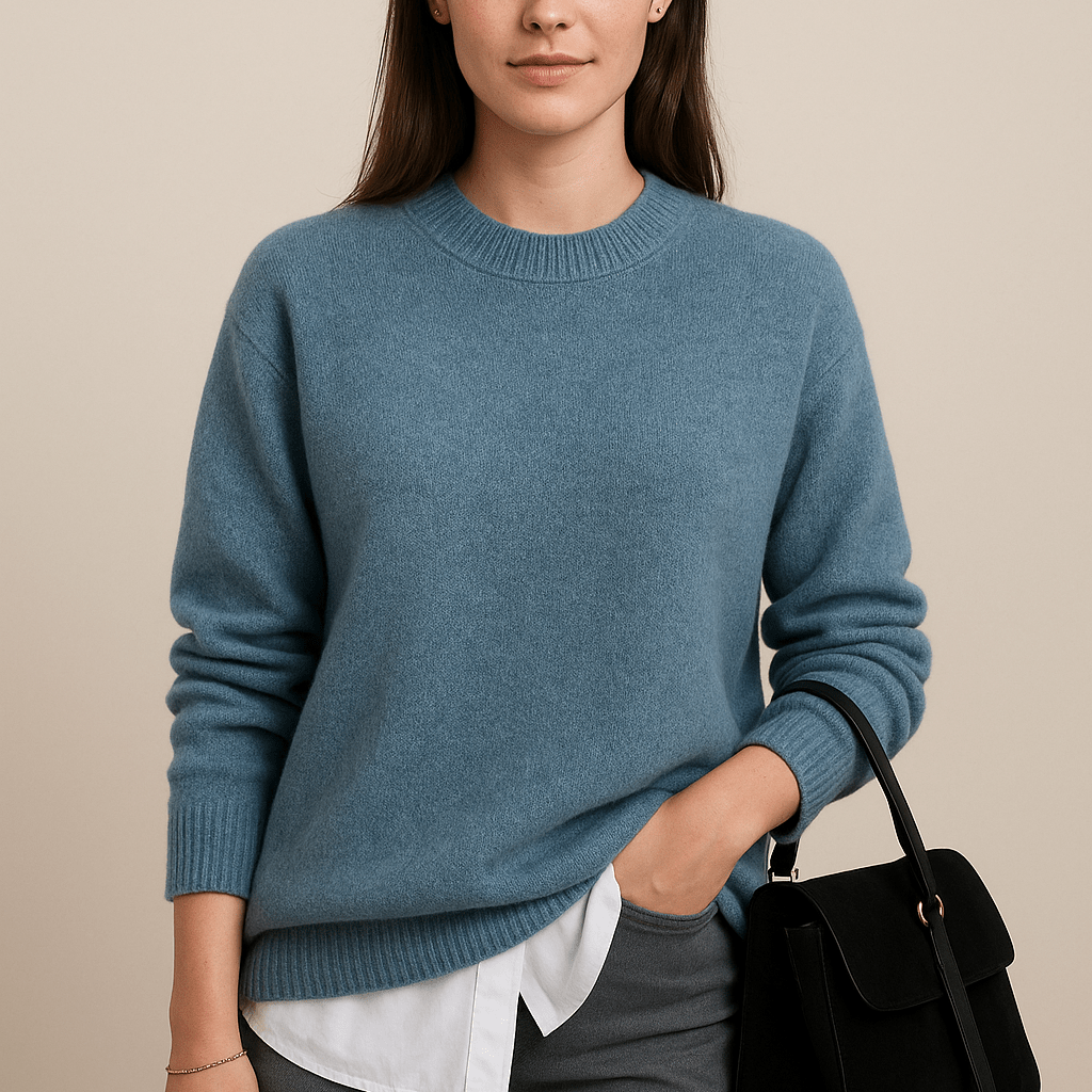 Damski Sweter Luźny - Okrągły Dekolt z Dzianiny
