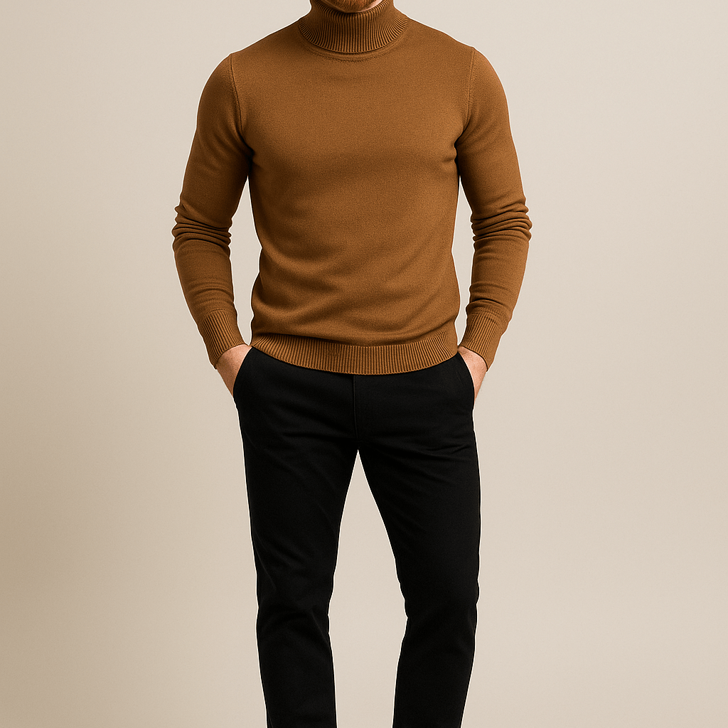 Męski Sweter Golf - Dopasowany Krój, Dzianinowy