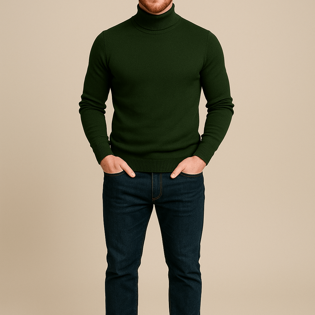 Męski Sweter Golf - Dopasowany Krój, Dzianinowy