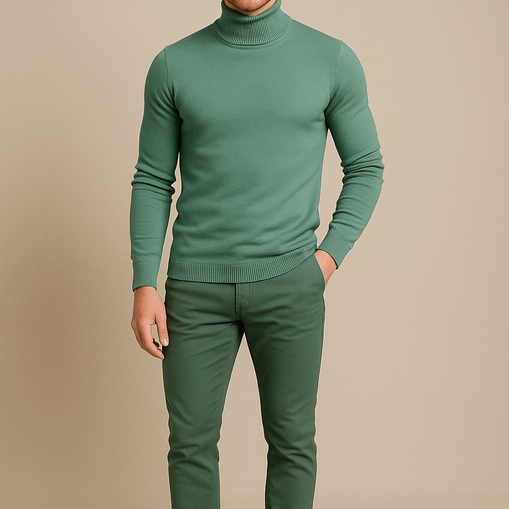 Męski Sweter Golf - Dopasowany Krój, Dzianinowy
