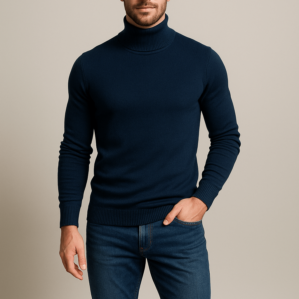 Męski Sweter Golf - Dopasowany Krój, Dzianinowy