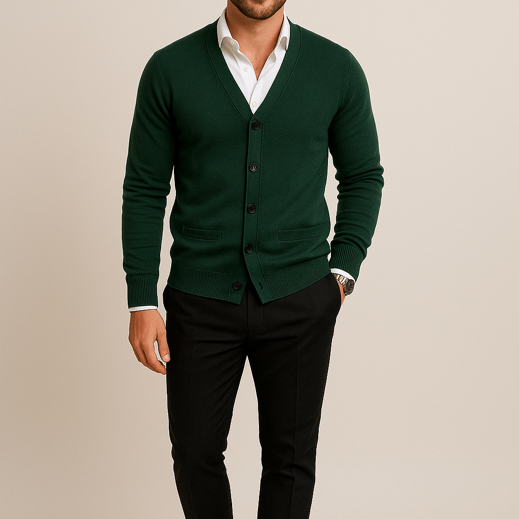 Męski Kardigan Slim Fit - Dekolt V, Rozpinany
