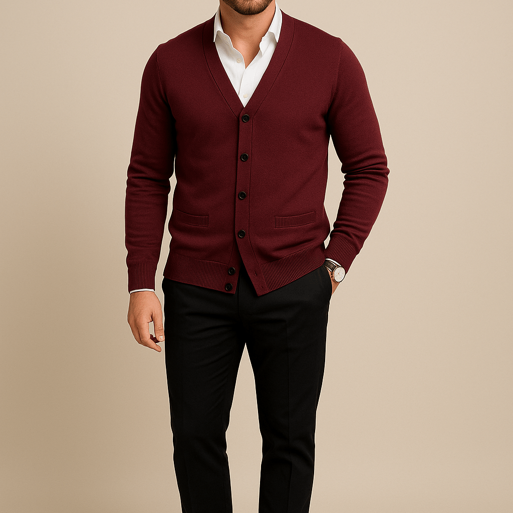 Męski Kardigan Slim Fit - Dekolt V, Rozpinany
