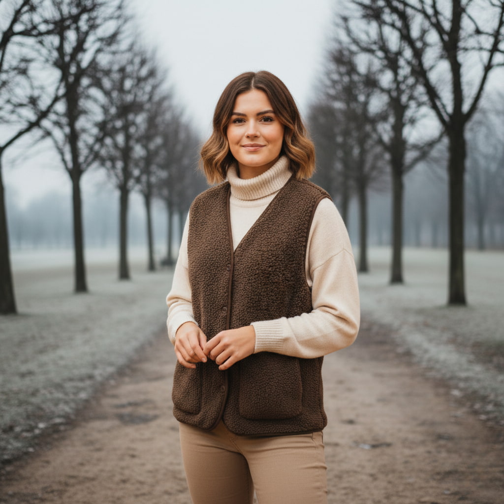 Damska Kamizelka Pluszowa – Elegancki Krój z Guzikami na Każdą Okazję 5