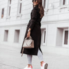 Damski Czarny Płaszcz Zimowy – Klasyczny Krój z Paskiem w Talii na Elegancki Wygląd 6