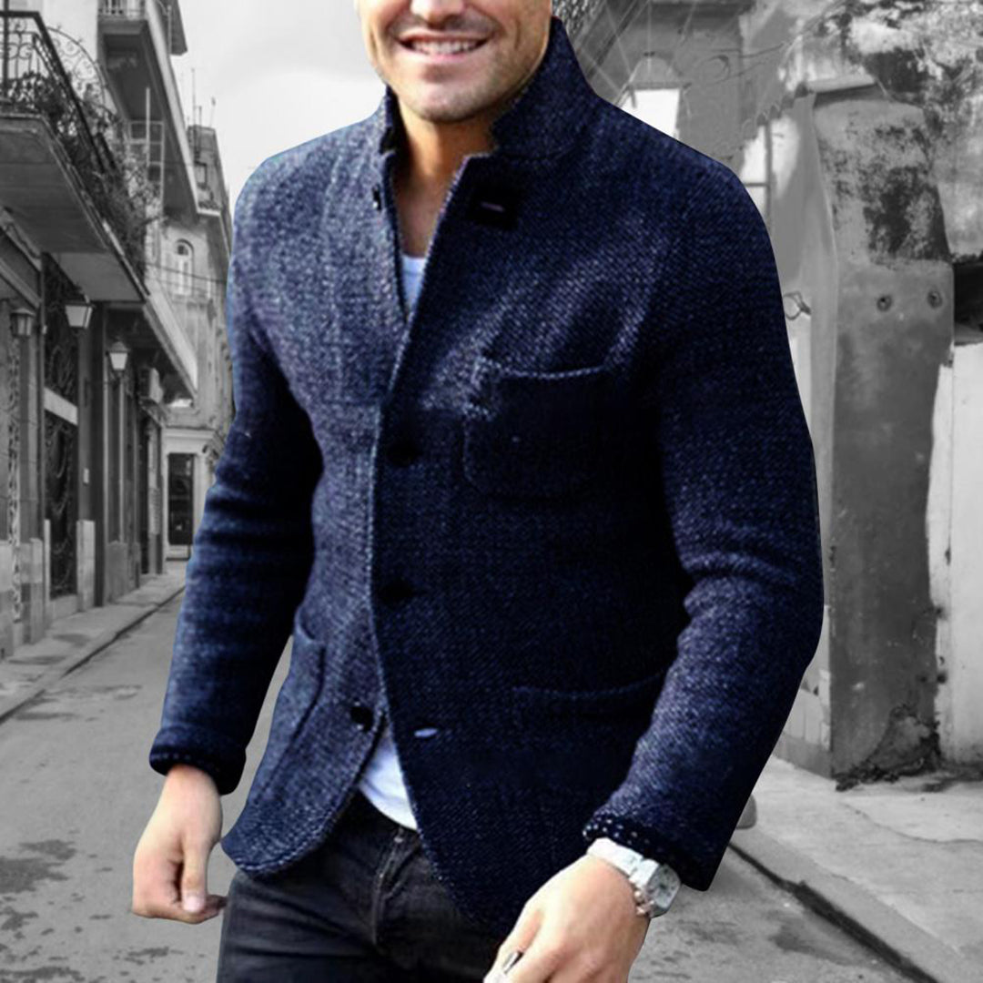 Męski Kardigan - Dzianinowy ze Stójką i Guzikami