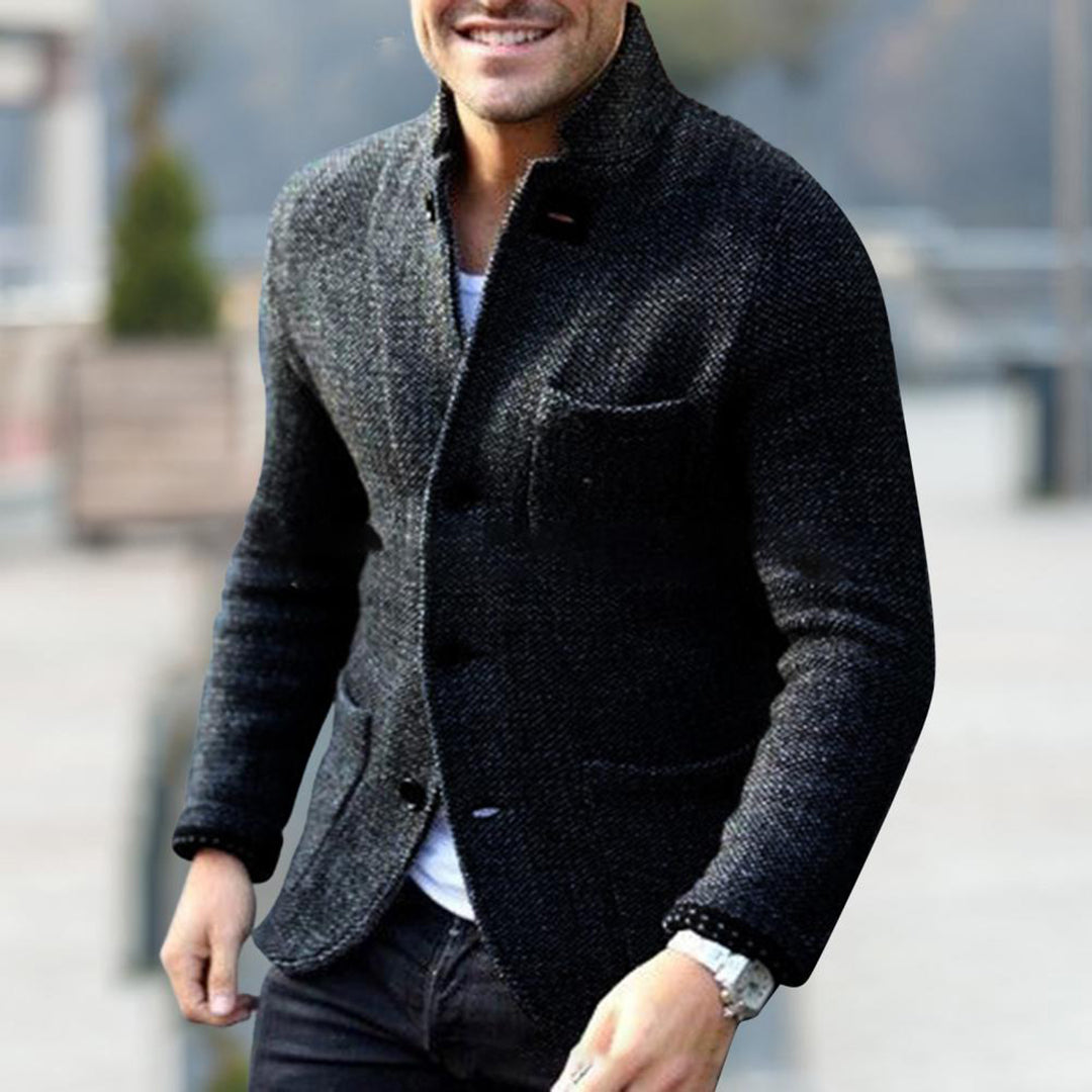 Męski Kardigan - Dzianinowy ze Stójką i Guzikami