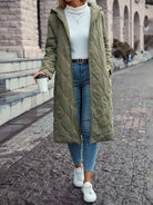 Kobiety Płaszcz Pikowany – Zielony Kaptur i Elegancki Wzór na Zimowe Dni 1