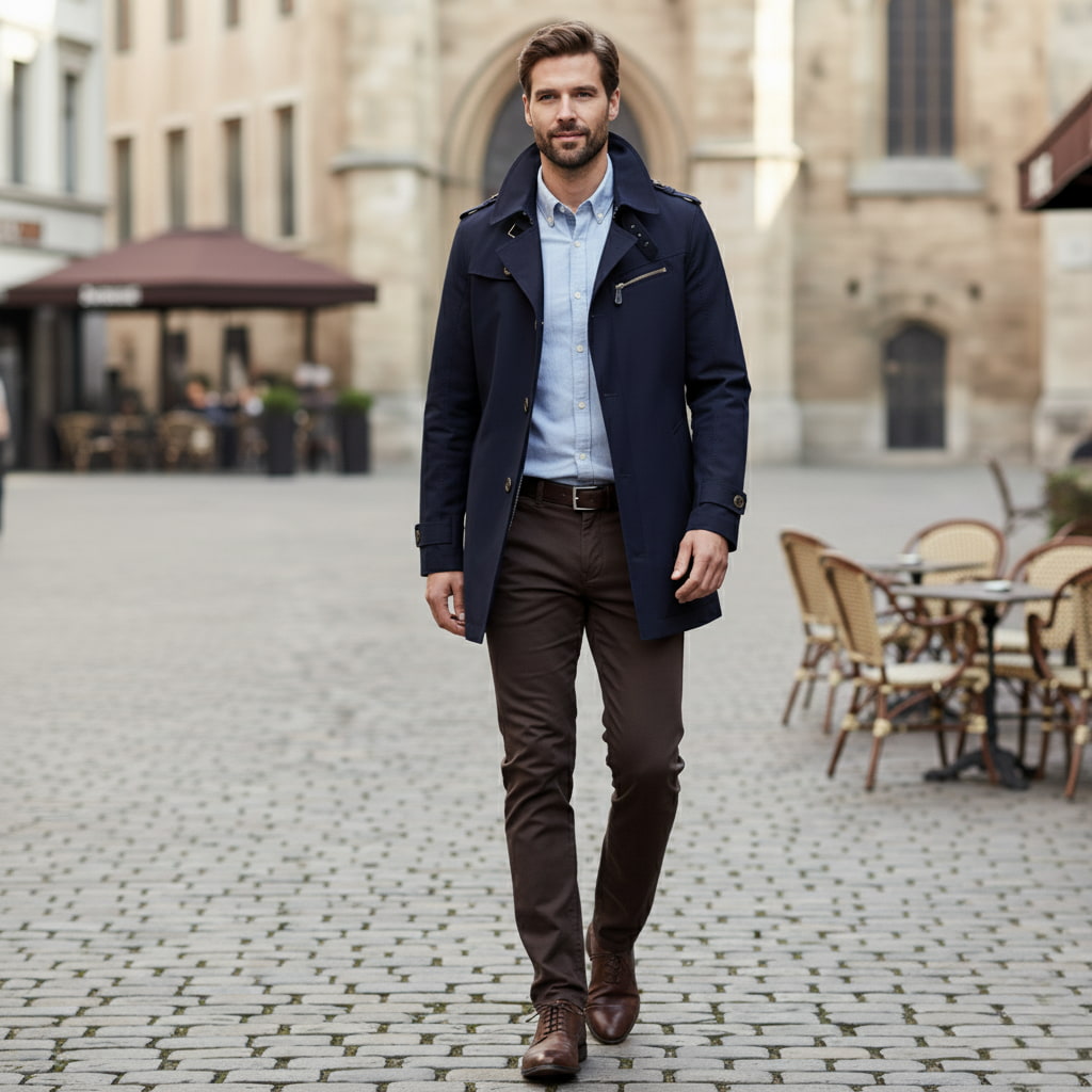 Męski Płaszcz Wodoodporny – Elegancki Trencz w Stylu Militarnym na Wiosnę i Jesień 1