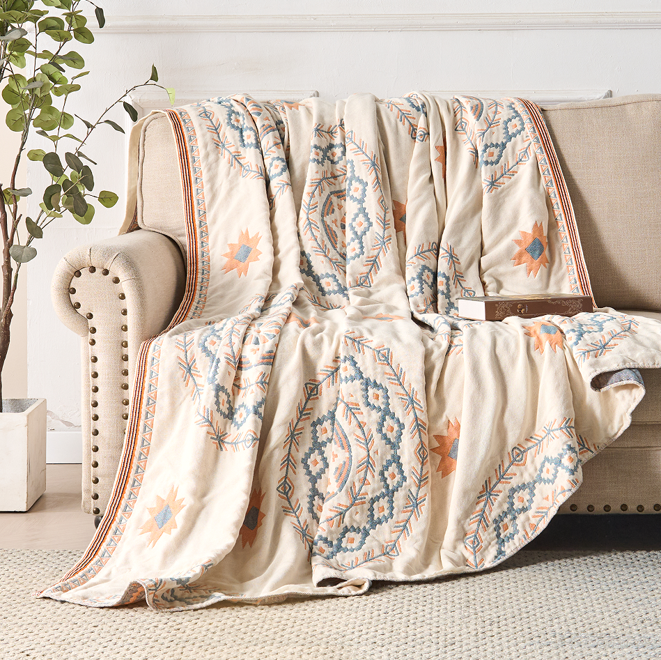 Miłośnicy Stylu Boho Dwustronny Kocyk – Artystyczny Wzór Mandali dla Komfortu i Dekoracji 1