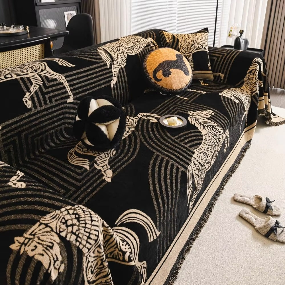 Miłośnicy koni Żakardowy kocyk – Artystyczny akcent do wnętrz z frędzlami 2