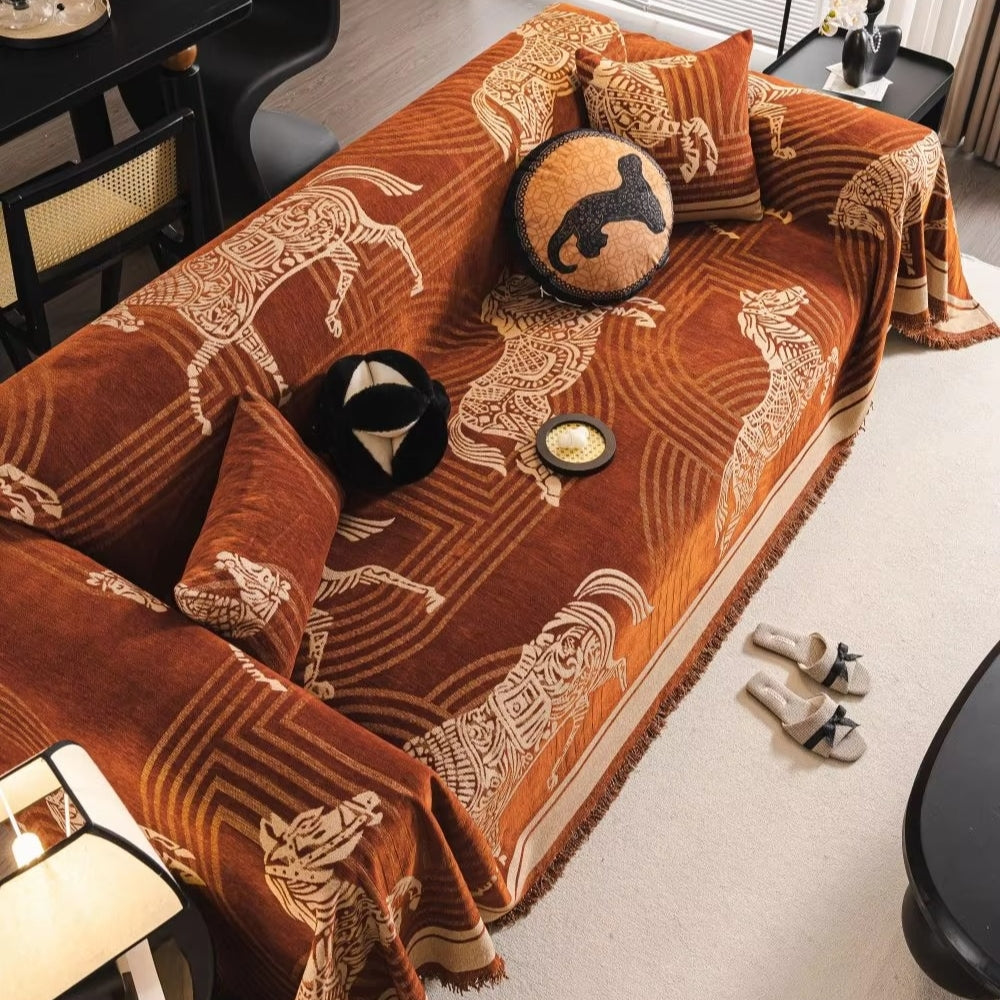 Miłośnicy koni Żakardowy kocyk – Artystyczny akcent do wnętrz z frędzlami 4