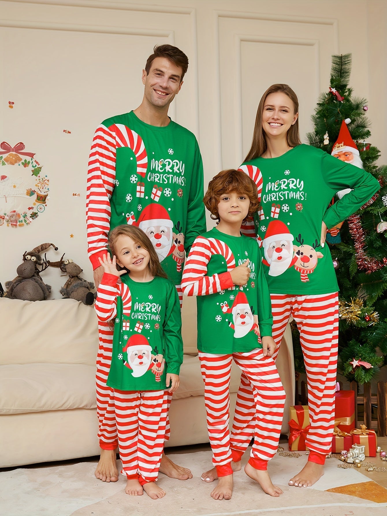 Rodzinny Zestaw Piżam Unisex – Ognioodporny Dżersej dla Wygodnych Świątecznych Wieczorów 0