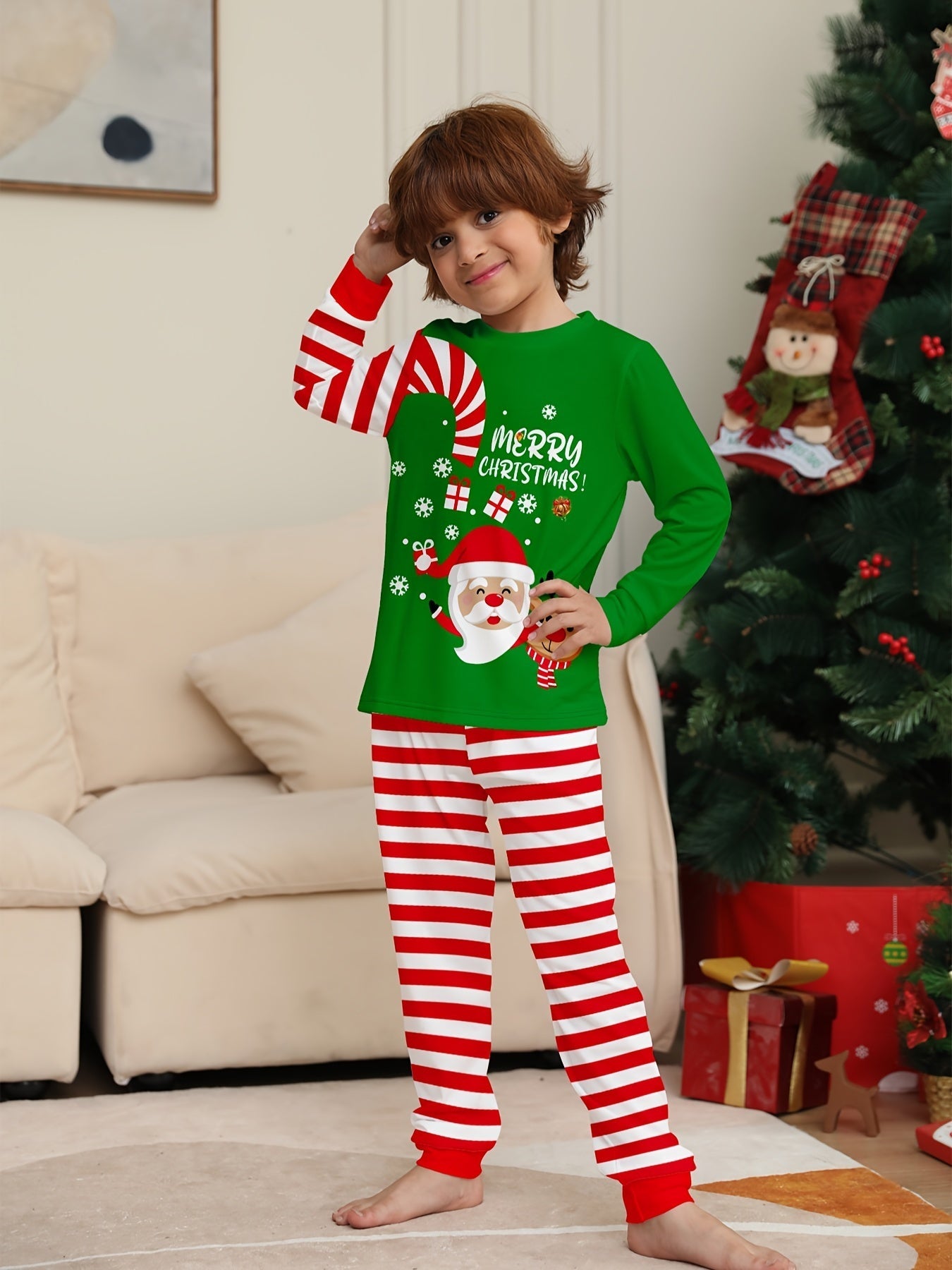 Rodzinny Zestaw Piżam Unisex – Ognioodporny Dżersej dla Wygodnych Świątecznych Wieczorów 2