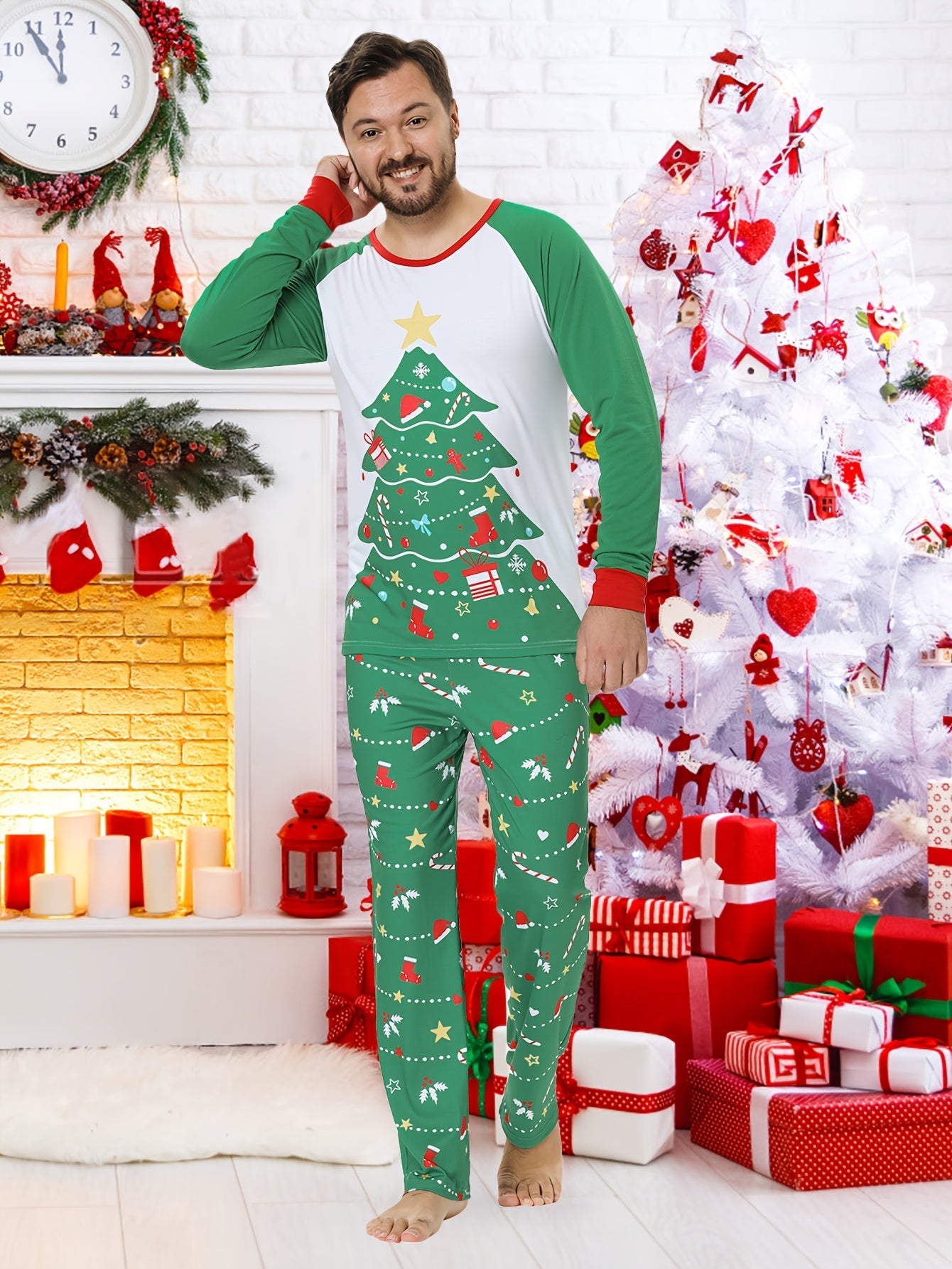 Rodzinny Zestaw Piżam Unisex – Wygodny Nadruk Choinki dla Świątecznego Relaksu 3